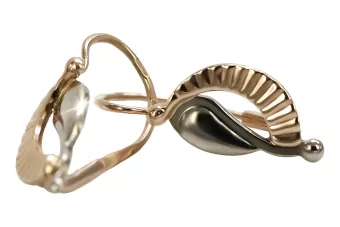 Русская роза розовая Советская 14к 585 золото СССР Винтажные листы серьги ven065