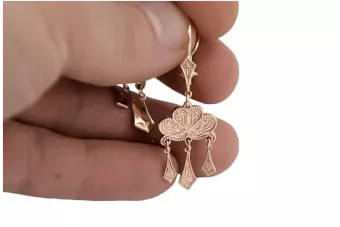 Руска роза розова съветска 14k 585 злато СССР реколта цигански обеци ven067