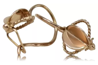 Rose pink 14k gold earrings 585 leaves Vintage ven068