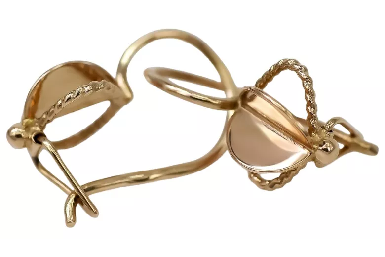 Rose pink 14k gold earrings 585 leaves Vintage ven068