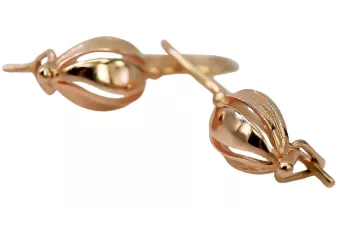 Vintage rose pink 14k 585 gold  Vintage leaf earrings ven069