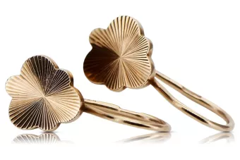 Rose pink 14k 585 gold Vintage leaf earrings ven165