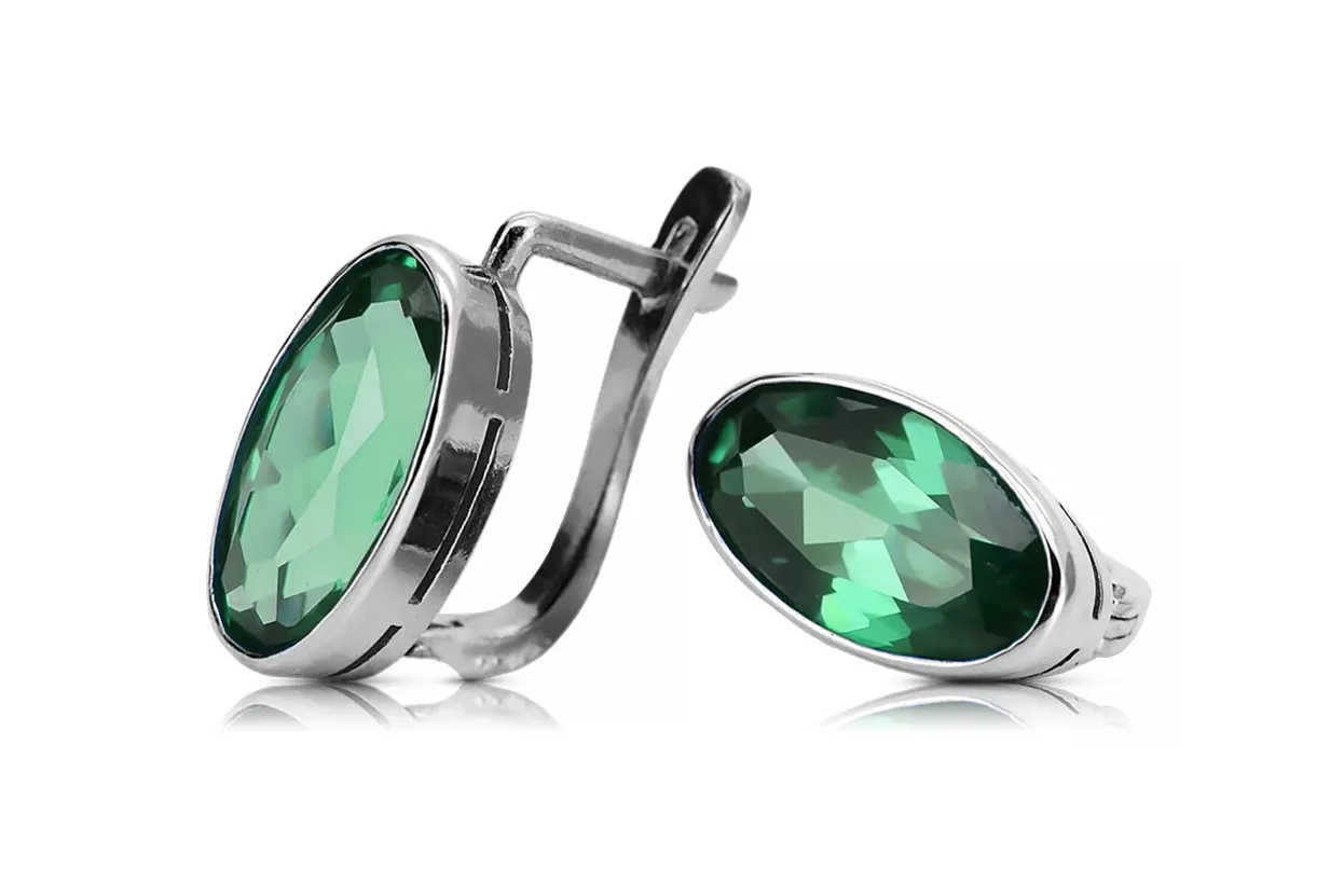 Vintage 925 Silver emerald earrings vec001s Russian Soviet style