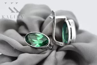 Vintage 925 Silver emerald earrings vec001s Russian Soviet style