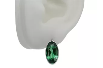 Vintage 925 Silver emerald earrings vec001s Russian Soviet style