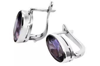 Vintage Silver 925 Earrings with Alexandrite, Oval 8mm/15mm