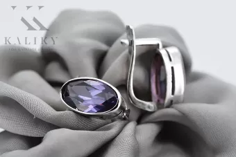 Vintage Silver 925 Earrings with Alexandrite, Oval 8mm/15mm