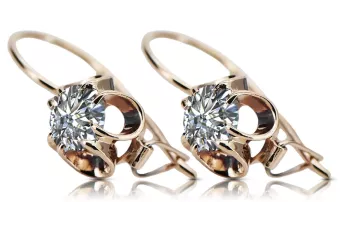 Pendientes rusos de oro rosa rojo 585, engaste vec035