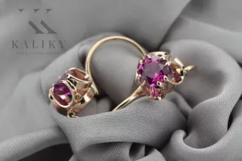 Ruské náušnice s ružovým červeným zlatom 585 s Amethystem VEC035