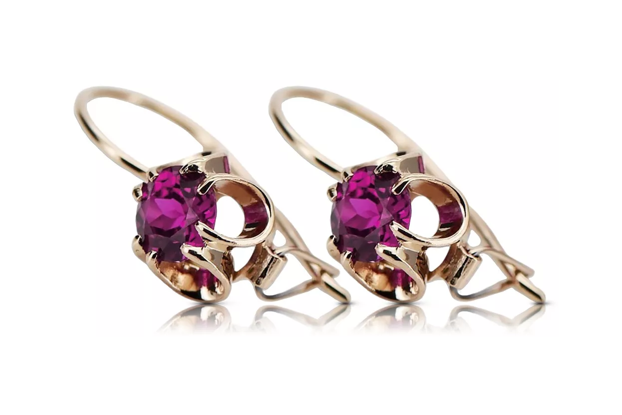 Rose pink 14k 585 gold amethyst earrings vec035 Vintage Russian Soviet style