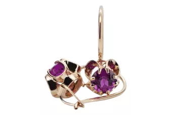 Rose pink 14k 585 gold amethyst earrings vec035 Vintage Russian Soviet style