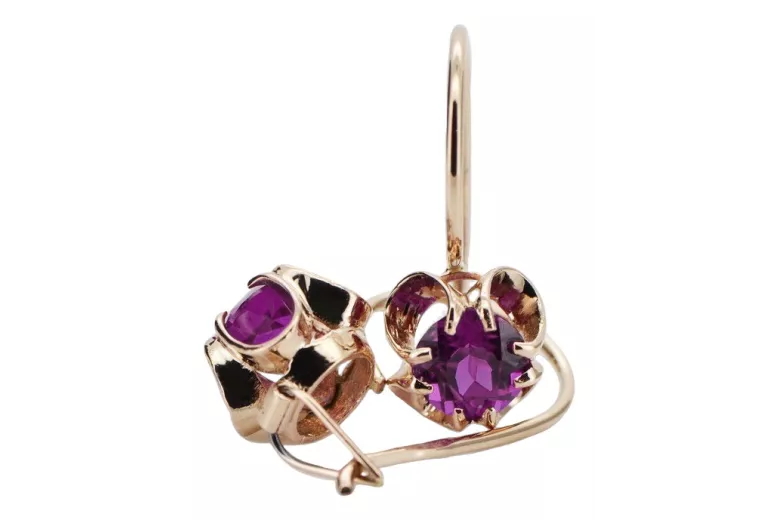 Rose pink 14k 585 gold amethyst earrings vec035 Vintage Russian Soviet style