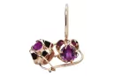 Rose pink 14k 585 gold amethyst earrings vec035 Vintage Russian Soviet style