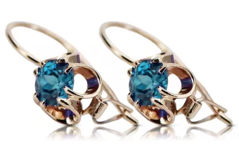 Pendientes de aguamarina de oro rosa rosa 14k 585 vec035 Vintage