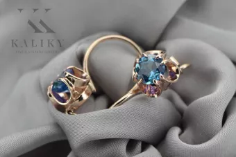 Серьги из розового золота 14 карат с аквамарином vec035 Vintage