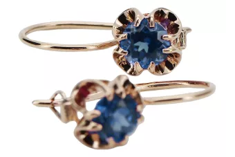 Rusijos žiedinės iš rožinio raudono aukso 585 su akvamarynu vec035