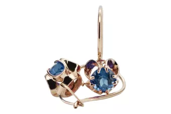 Rose pink 14k 585 gold aquamarine earrings vec035 Vintage Russian Soviet style