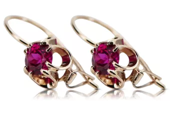 Pendientes de rubí de oro rosa rosa 14k 585 vec035 Vintage
