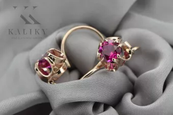 Rose pink 14k 585 gold ruby earrings vec035 Vintage Russian Soviet style