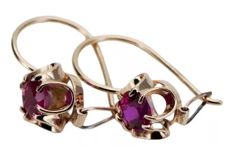 Rose pink 14k 585 gold ruby earrings vec035 Vintage Russian Soviet style