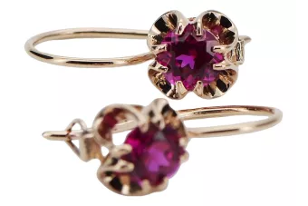 Rose pink 14k 585 gold ruby earrings vec035 Vintage Russian Soviet style