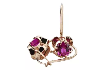 Rose pink 14k 585 gold ruby earrings vec035 Vintage Russian Soviet style