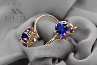 Rose pink 14k 585 gold sapphire earrings vec035 Vintage Russian Soviet style