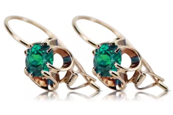 Ruské náušnice s růžovým červeným zlatem 585 s Emerald Vec035 vintage