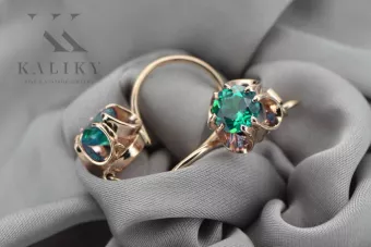 Смарагдові сережки з рожевого золота 585 проби vec035 Vintage