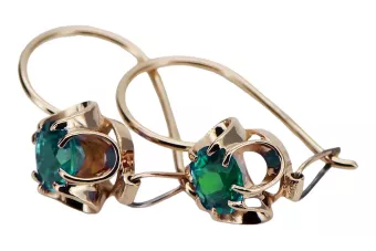 Rose pink 14k 585 gold emerald earrings vec035 Vintage Russian Soviet style