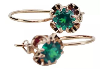 Rose pink 14k 585 gold emerald earrings vec035 Vintage Russian Soviet style