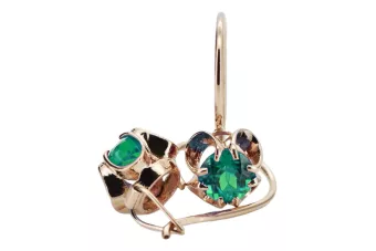 Rose pink 14k 585 gold emerald earrings vec035 Vintage Russian Soviet style