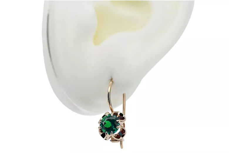 Rose pink 14k 585 gold emerald earrings vec035 Vintage Russian Soviet style