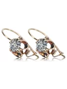 Boucles d'oreilles Rose Rose en or 14 carats 585 et zircon vec035 Vintage
