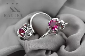Silver 925 ruby earrings vec035s Vintage Russian Soviet style