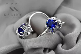 Srebrne kolczyki 925 rosyjskie z szafirem vec035s Vintage