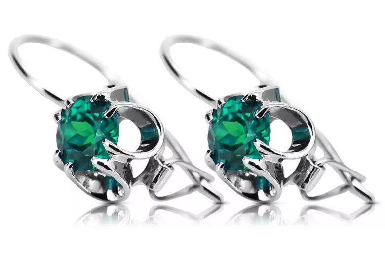 Silver 925 emerald earrings vec035s Vintage Russian Soviet style