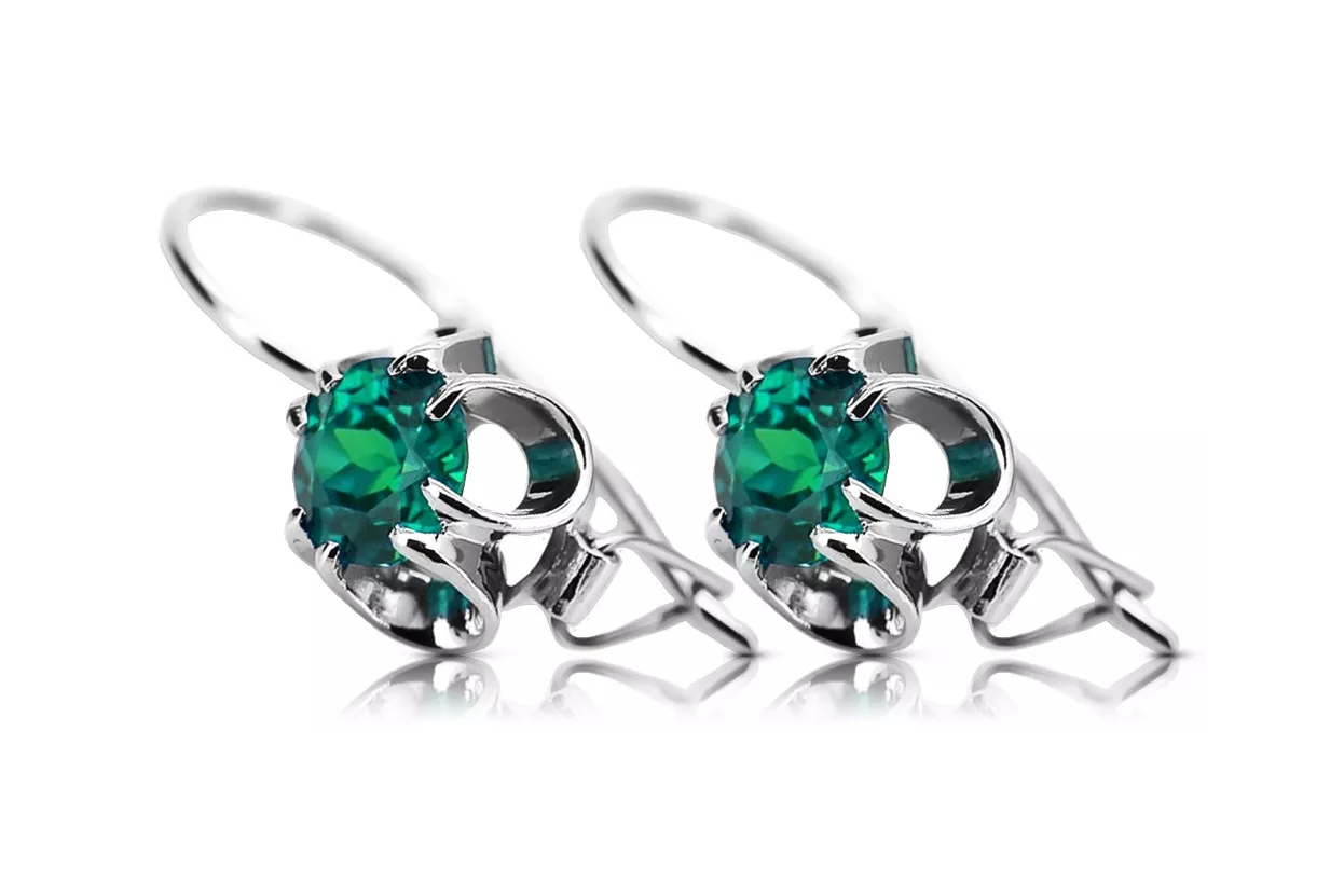 Silver 925 emerald earrings vec035s Vintage Russian Soviet style