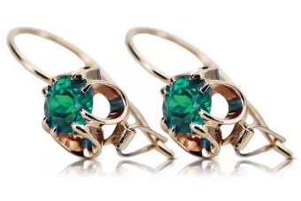 Silver rose gold plated 925 emerald earrings vec035rp Vintage Russian Soviet style