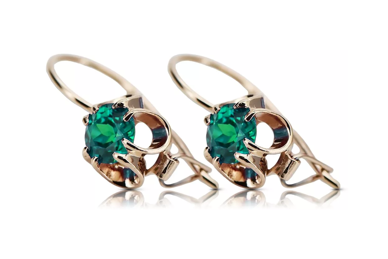 Silver rose gold plated 925 emerald earrings vec035rp Vintage Russian Soviet style