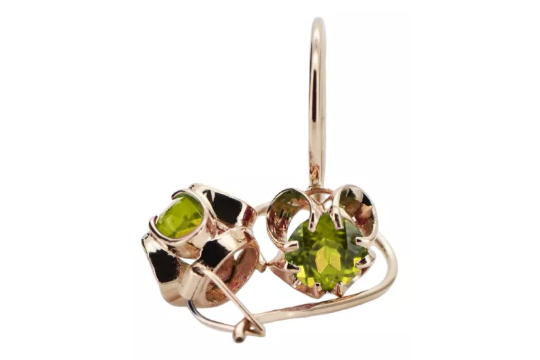 Silver rose gold plated 925 peridot earrings vec035rp Vintage Russian Soviet style