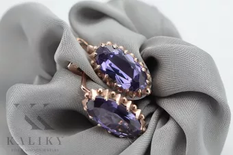 Розово-розовые серьги из золота 14 карат 585 с александритом vec174 Винтаж