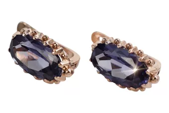 Kolczyki z różowego czerwonego 14k złota 585 z aleksandrytem vec174 Vintage