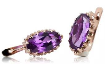 Rose pink 14k 585 gold amethyst earrings vec174 Vintage