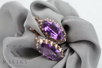 Рожеві сережки з золота 14 карат 585 проби з аметистом vec174 Vintage