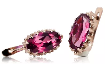 Kolczyki z różowego czerwonego 14k złota 585 z rubinem vec174 Vintage