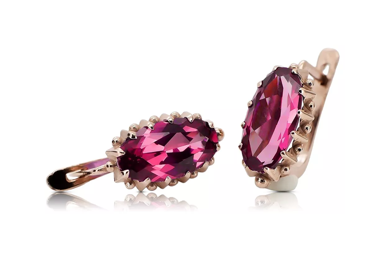 Rose pink 14k 585 gold ruby earrings vec174 Vintage