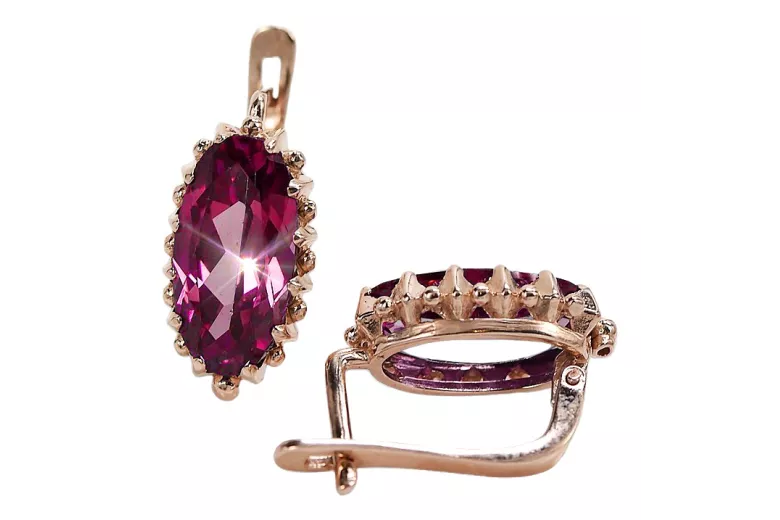 Boucles d'oreilles rubis en or rose 14 carats 585 vec174 Vintage