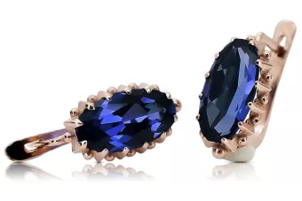 Náušnice s růžovou červenou 14k Gold 585 s Sapphire Vec174 Ročník