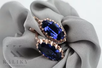 Розови обеци със сапфир от злато 14k 585 vec174 Vintage